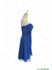 Cheap Customize Hand Made Flowers and Ruching Short Prom Dresses in Royal Blue