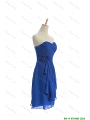 Cheap Customize Hand Made Flowers and Ruching Short Prom Dresses in Royal Blue