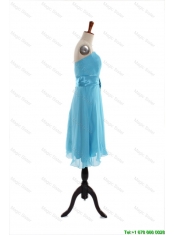 Cheap Discount Belt and Bowknot Short Prom Dress in Aqua Blue for 2016
