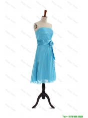 Cheap Discount Belt and Bowknot Short Prom Dress in Aqua Blue for 2016