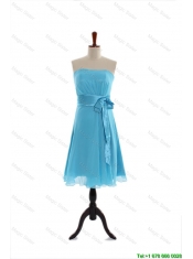 Cheap Discount Belt and Bowknot Short Prom Dress in Aqua Blue for 2016