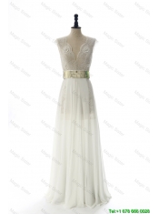 Cheap Discount Grey Long Prom Dresses with Ruching and Belt