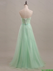 Cheap Exquisite 2016 Summer Apple Green Prom Dresses with Sweep Train