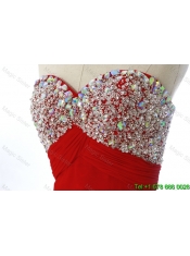 Cheap Exquisite 2016 Winter Beading Red Prom Dresses with Sweep Train