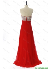 Cheap Exquisite 2016 Winter Beading Red Prom Dresses with Sweep Train