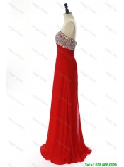 Cheap Exquisite 2016 Winter Beading Red Prom Dresses with Sweep Train