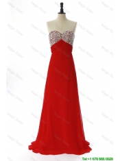Cheap Exquisite 2016 Winter Beading Red Prom Dresses with Sweep Train