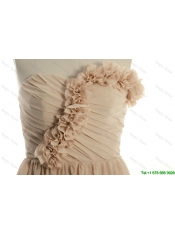 Cheap Exquisite Hand Made Flowers Short Champagne Prom Dress for Homecoming