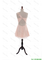 Cheap Most Popular One Shoulder Beading Short Prom Dresses in Pink