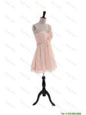 Cheap Most Popular One Shoulder Beading Short Prom Dresses in Pink