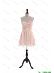 Cheap Most Popular One Shoulder Beading Short Prom Dresses in Pink