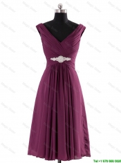 Cheap Most Popular V Neck Short Beading Grey Prom Dresses for Graduation