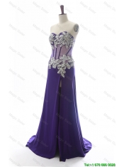 Cheap Sweetheart Beading Brush Train Prom Dresses in Purple