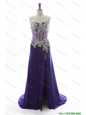 Cheap Sweetheart Beading Brush Train Prom Dresses in Purple