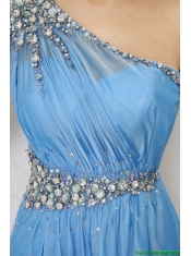 Discount Beaded Baby Blue Prom Dresses with One Shoulder