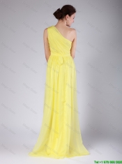 Elegant One Shoulder Sashes Yellow Prom Dresses with Sweep Train for 2016