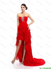 Fashionable High Low Lace Up Prom Gowns with Ruffled Layers