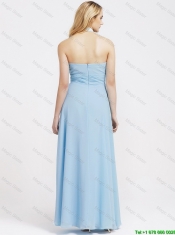 Gorgeous Halter Top Ruffles and Belt Baby Blue Prom Dresses for 2016