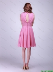 Gorgeous Rose Pink Prom Dresses with Pleats and Hand Made Flowers for 2016