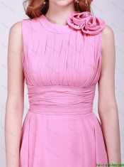 Gorgeous Rose Pink Prom Dresses with Pleats and Hand Made Flowers for 2016