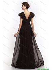 Hot Sale V Neck Ruching Empire Brush Train Prom Dresses in Black
