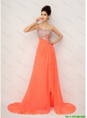 New Arrivals One Shoulder Prom Dresses with High Slit and Sequins