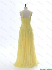 Perfect Simple 2016 Scoop Chiffon Yellow Prom Dresses with Sweep Brain