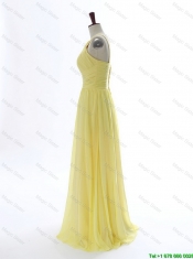 Perfect Simple 2016 Scoop Chiffon Yellow Prom Dresses with Sweep Brain