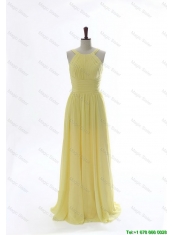 Perfect Simple 2016 Scoop Chiffon Yellow Prom Dresses with Sweep Brain