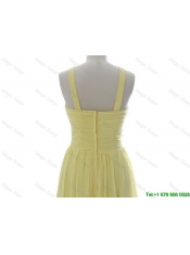 Perfect Simple 2016 Scoop Chiffon Yellow Prom Dresses with Sweep Brain