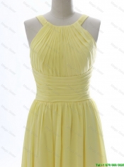 Perfect Simple 2016 Scoop Chiffon Yellow Prom Dresses with Sweep Brain