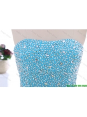 Pretty 2016 Summer Short Strapless Prom Dresses with Beading in Baby Blue