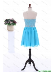 Pretty 2016 Summer Short Strapless Prom Dresses with Beading in Baby Blue