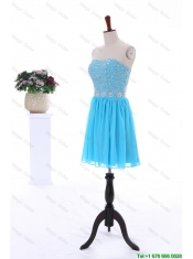 Pretty 2016 Summer Short Strapless Prom Dresses with Beading in Baby Blue