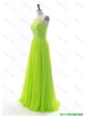 Pretty  Brand New Halter Top Spring Green Long Prom Dresses with Beading