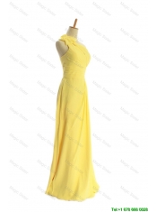 Pretty Classical One Shoulder Long Yellow Prom Dresses with Bowknot