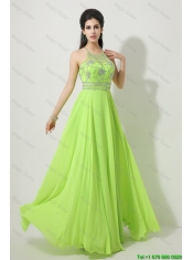 Pretty Halter Top Beaded Prom Dresses in Spring Green