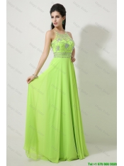Pretty Halter Top Beaded Prom Dresses in Spring Green