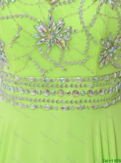 Pretty Halter Top Beaded Prom Dresses in Spring Green