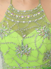 Pretty Halter Top Beaded Prom Dresses in Spring Green