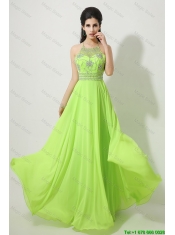 Pretty Halter Top Beaded Prom Dresses in Spring Green
