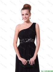 Pretty One Shoulder Sequined Prom Dresses in Black