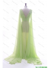 Pretty Romantic Empire V Neck Ruching and Pleats Prom Dresses with Watteau Train