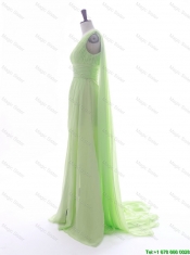 Pretty Romantic Empire V Neck Ruching and Pleats Prom Dresses with Watteau Train