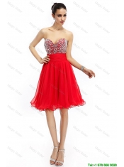 Romantic A Line Sweetheart Beaded Prom Dresses in Red