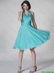 The Super Hot Halter Top Turquoise Prom Dresses with Ruffles and Belt