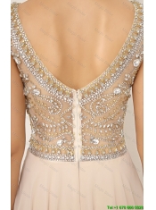 2016 Beautiful Beaded Bateau Prom Dresses with Brush Train