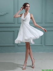 2016 Cheap Empire Halter Top White Prom Dresses with Beading