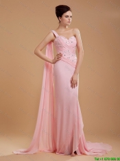 2016 Gorgeous Empire One Shoulder Brush Train Prom Dresses with Watteau Train