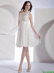 2016 Popular Empire Halter Top Beaded Prom Dresses in White